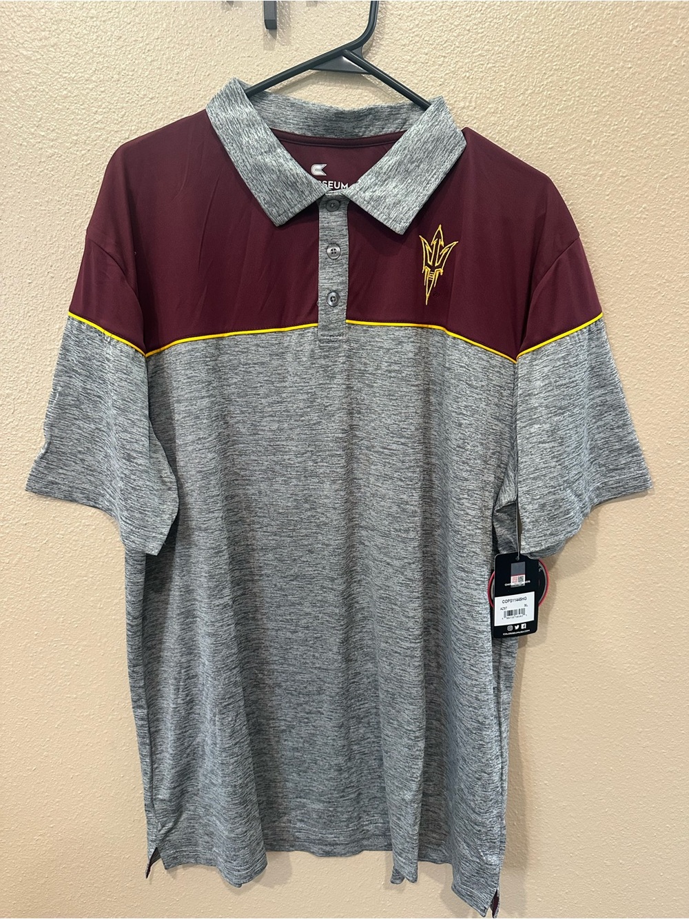 Men's Arizona State Sun Devils Maroon & Gray Collared Polo Shirt w/ Gold Accent
